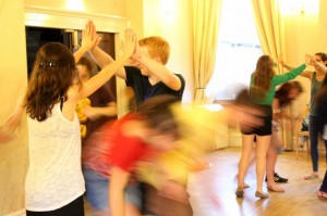 Students and supervisors getting into the Ceilidh swing!