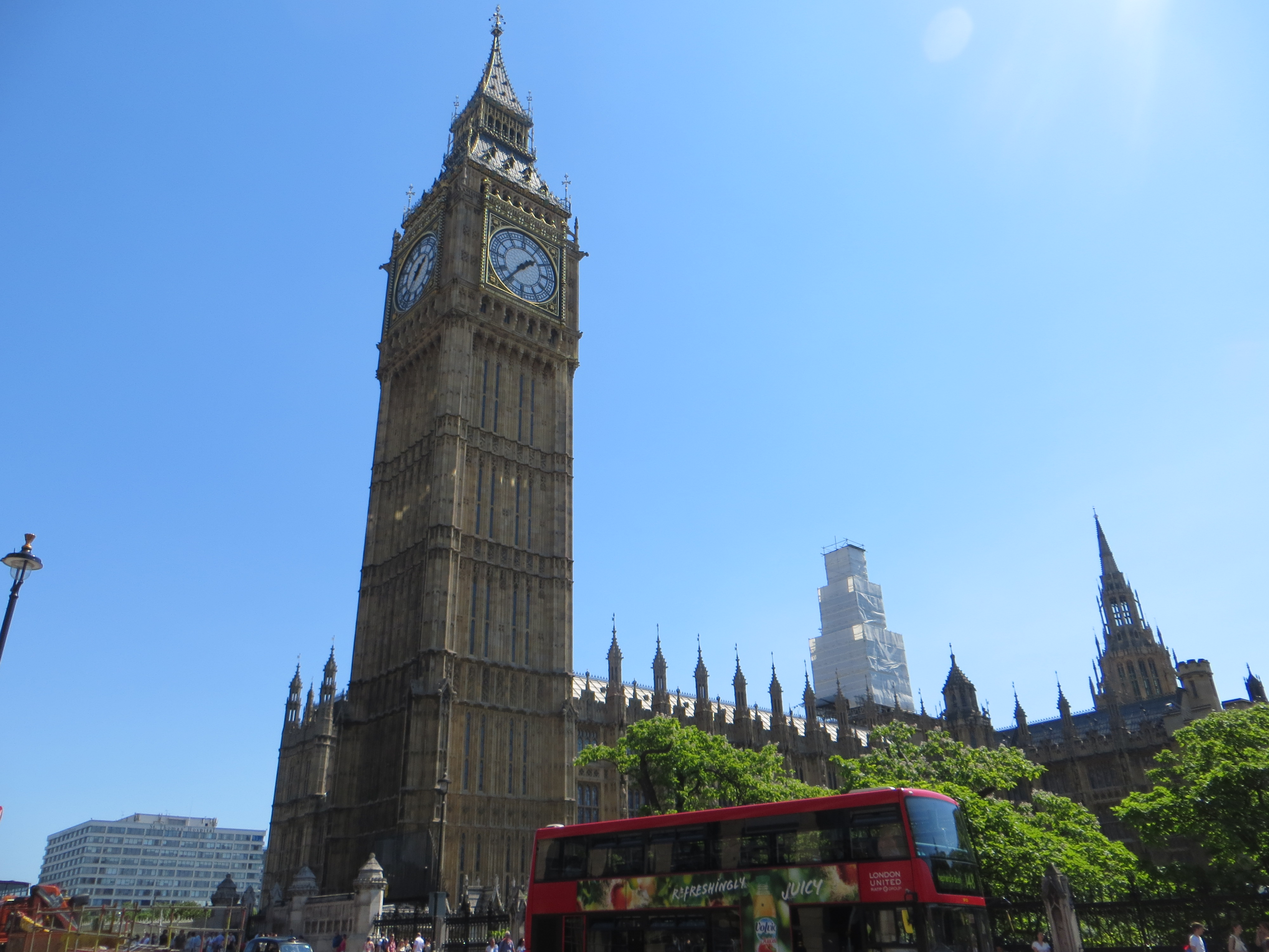 Big Ben (and a red London bus passing by!)