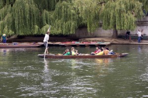 Some of the staff enjoying their punting tour on the lovely river Cam