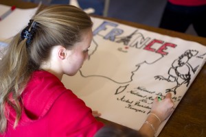 Students preparing for the Reach Cambridge World Fair in 2013